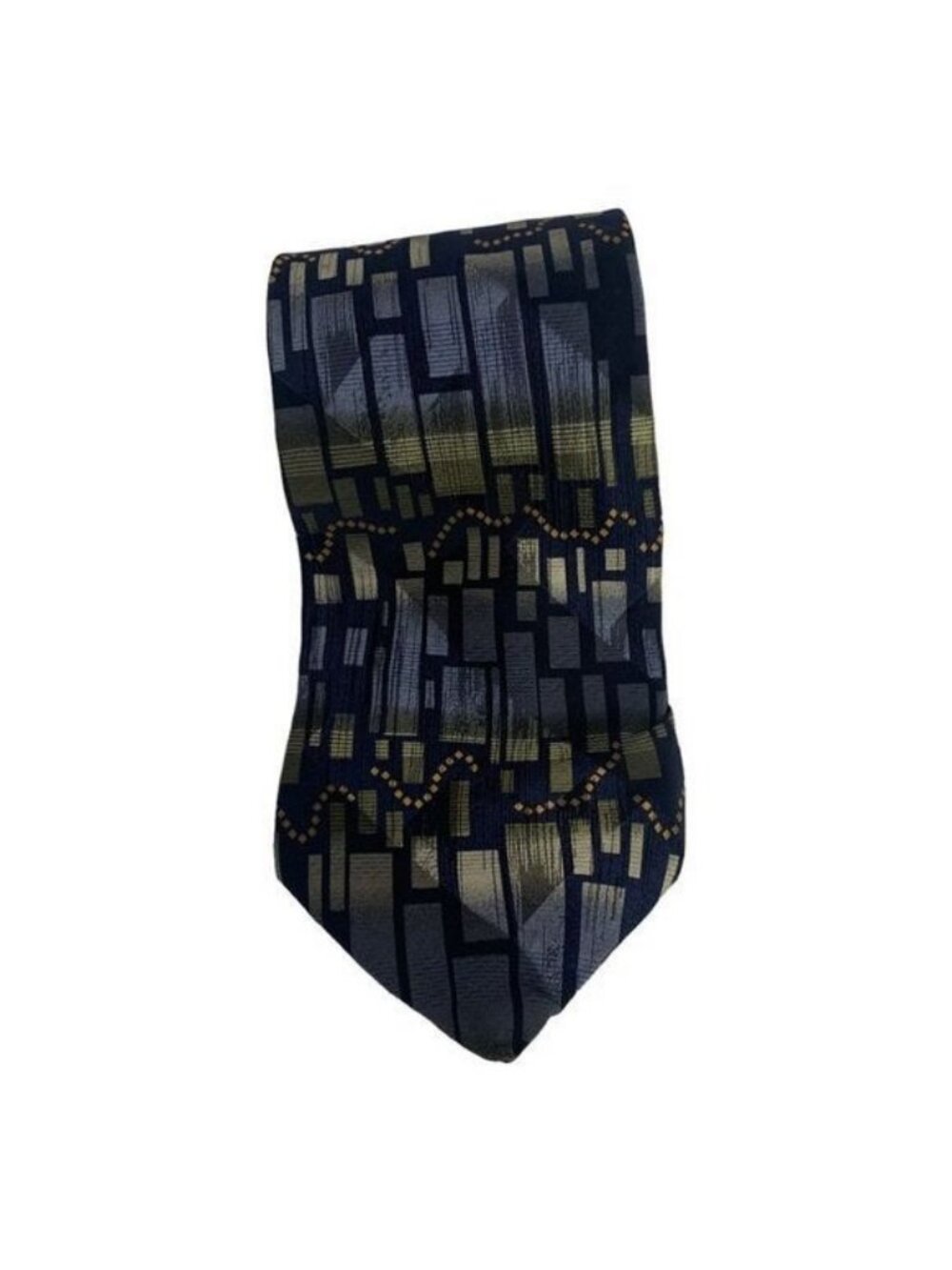 Milano Mens 100% Silk Tie Navy Gold Geometric Pattern All-Season Elegant Accesso